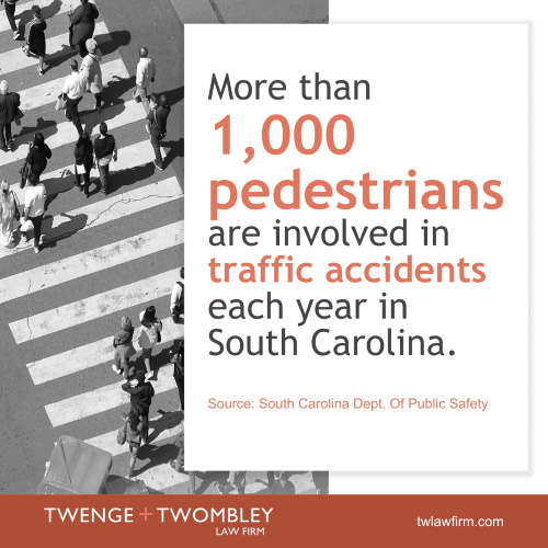 More than 1,000 pedestrians are involved in traffic accidents each year in South Carolina. South Carolina Dept. Of Public Safety